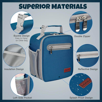 MaMix Bento Lunch Box for Kids, Lunchable Containers for Kids Adults with 4 Compartments + Lunch Bag, with Utensils, Sauce Jar, Muffin Liners (blue set)