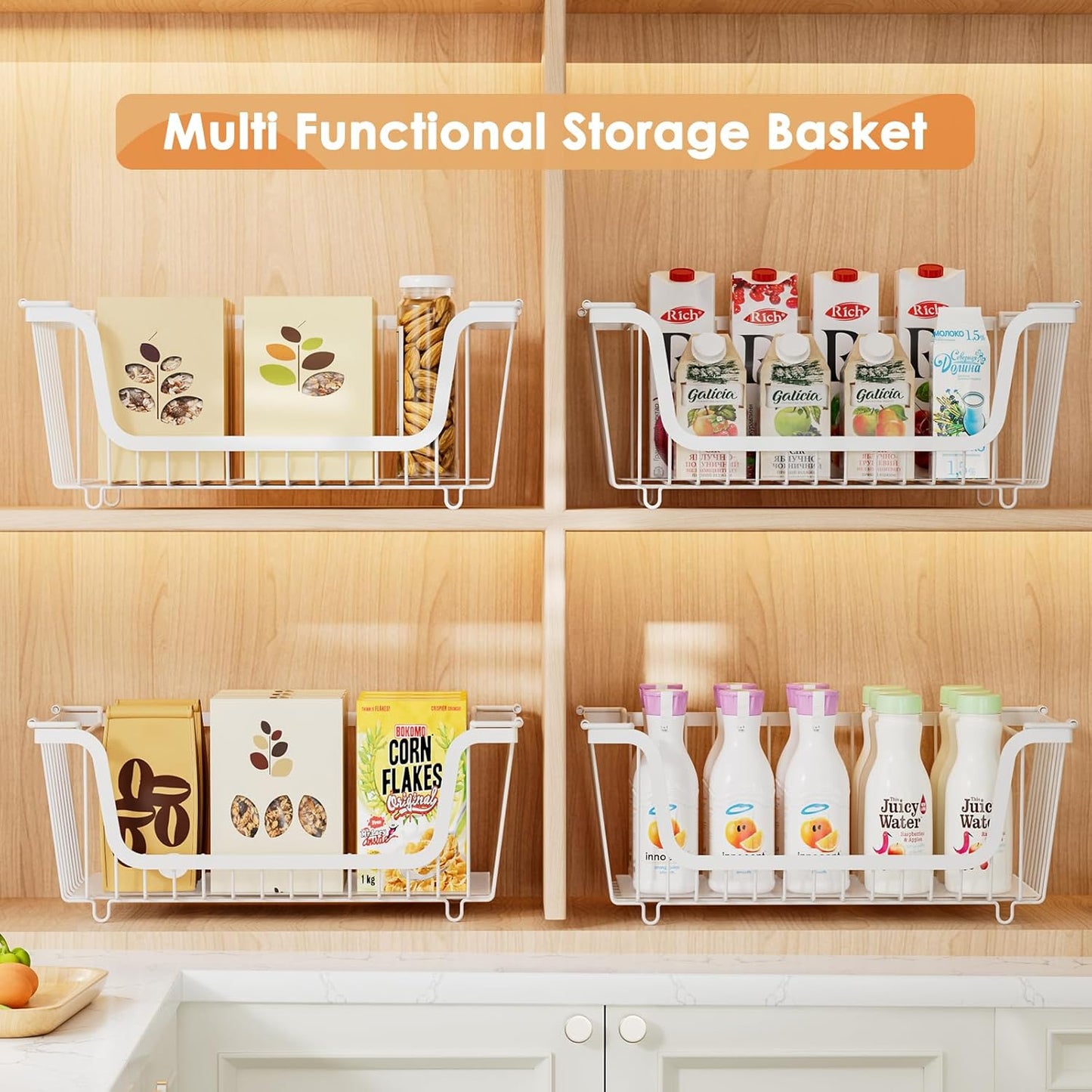 4 Pcs Stackable Wire Baskets for Pantry Organizers and Storage,Kitchen Storage Metal Baskets,Produce Potato Onion Storage Bin,Vegetable Fruit Basket for Countertop,Black