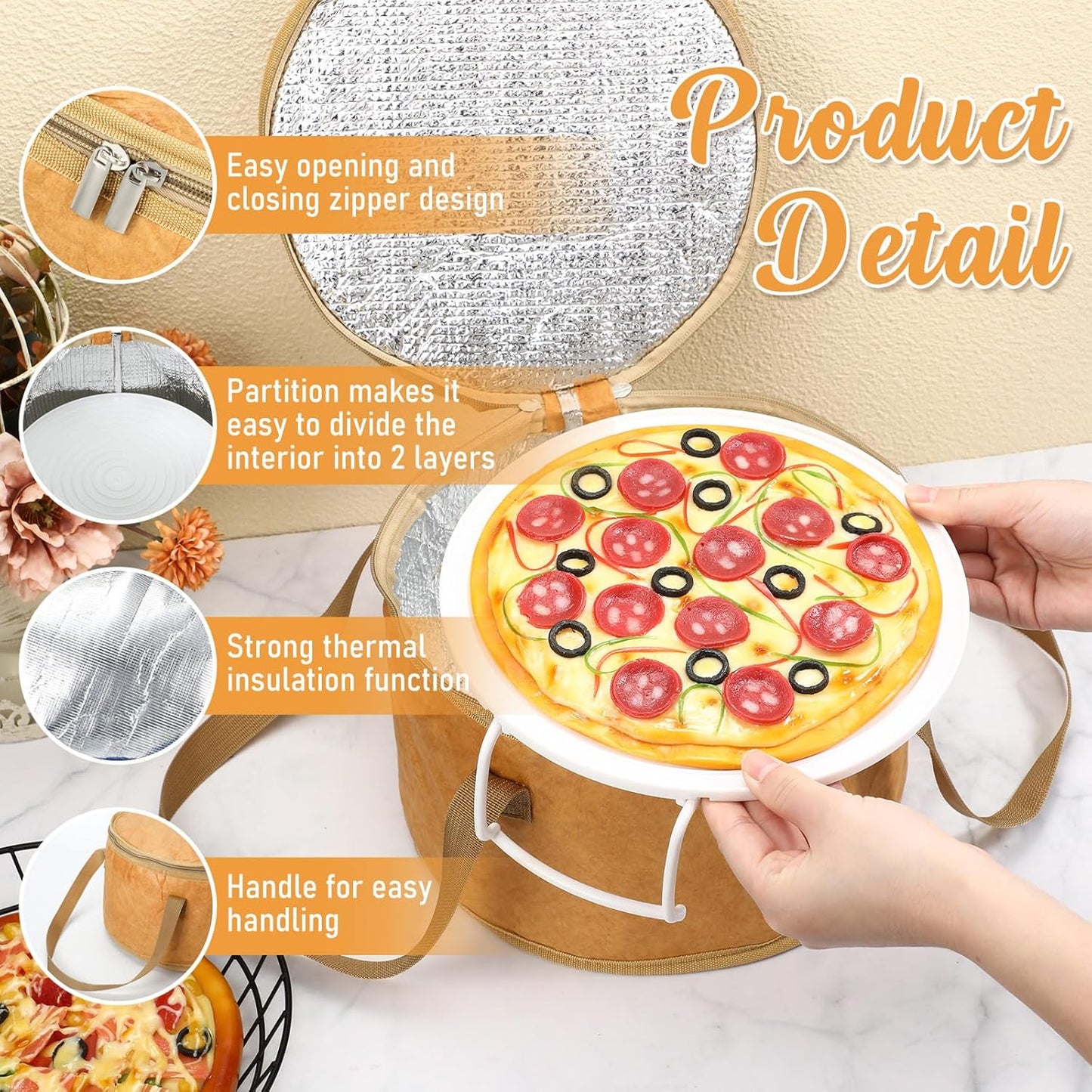 Pickmesh Round Pie Carrier 12 x 7 Inch Insulated Casserole Carriers with Lid and Detachable Handle for Hot or Cold Food Cake Transport Thanksgiving Christmas Gift(Cyan White Zigzag)