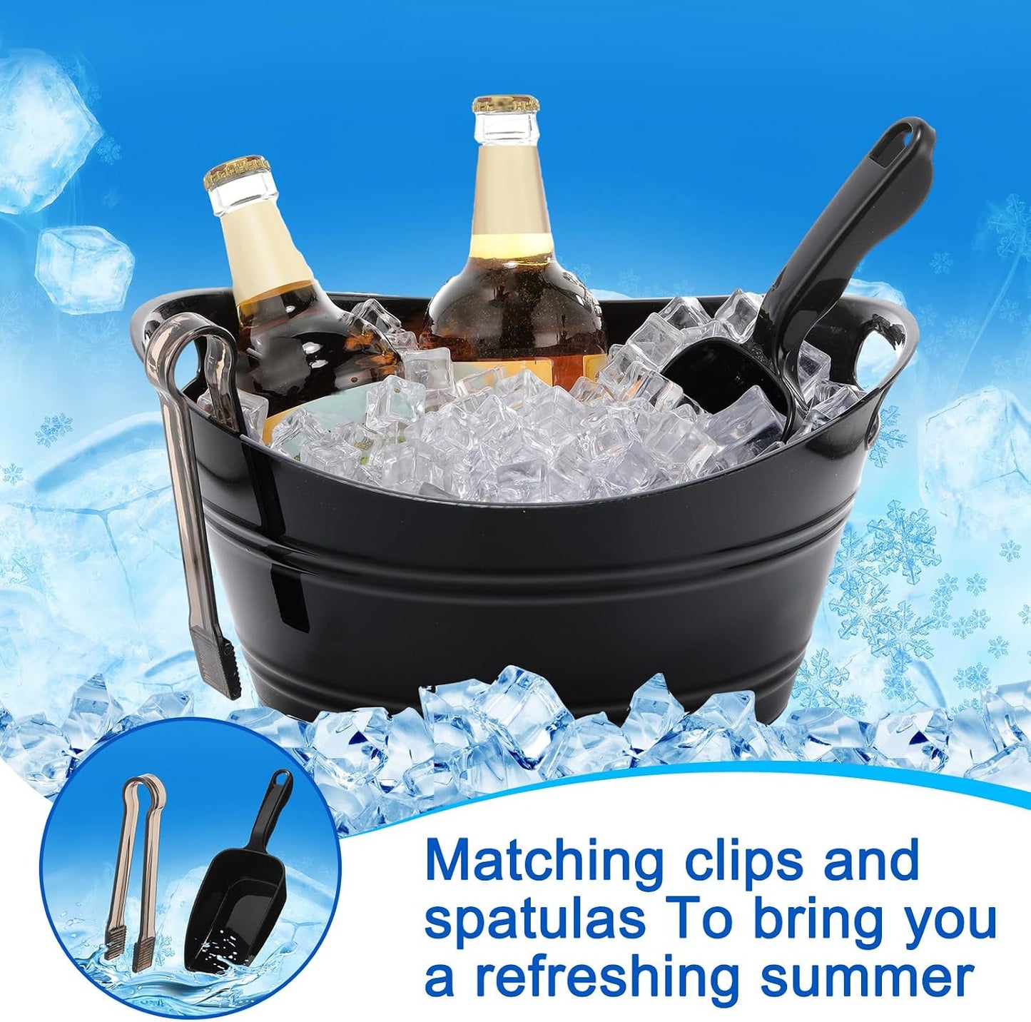 Zhehao 10 Pcs Ice Bucket for Parties 4.5 l Oval Beverage Tub with 5 Plastic Ice Scoops and 5 Tongs Champagne Bucket for Beer Wine Cocktail Beverage Bar Banquet Family Gathering (Large Scoops, Clear)