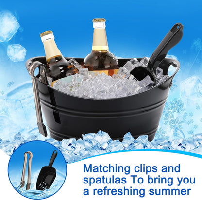 Zhehao 10 Pcs Ice Bucket for Parties 4.5 l Oval Beverage Tub with 5 Plastic Ice Scoops and 5 Tongs Champagne Bucket for Beer Wine Cocktail Beverage Bar Banquet Family Gathering (Large Scoops, Clear)