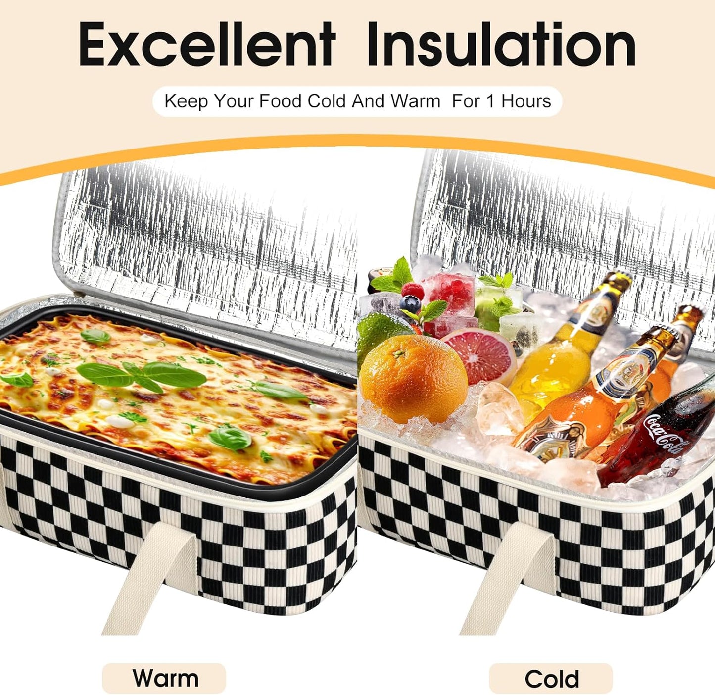 Insulated Casserole Carrier, Portable Casserole Carrier for Hot or Cold Food Lunch Tote Warmer or Cooler Bag, Lasagna Lunch Bag for Potluck Parties- Fits 9" x 13" Baking Dish-Charcoal Grey