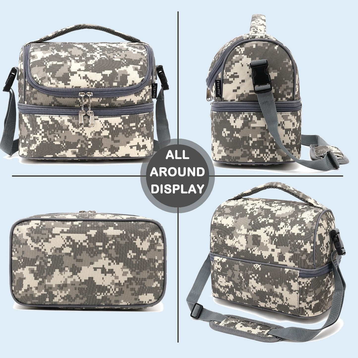 FlowFly Kids Double Decker Cooler Insulated Lunch Bag Large Tote for Boys, Girls, Men, Women, With Adjustable Strap, Unicorn