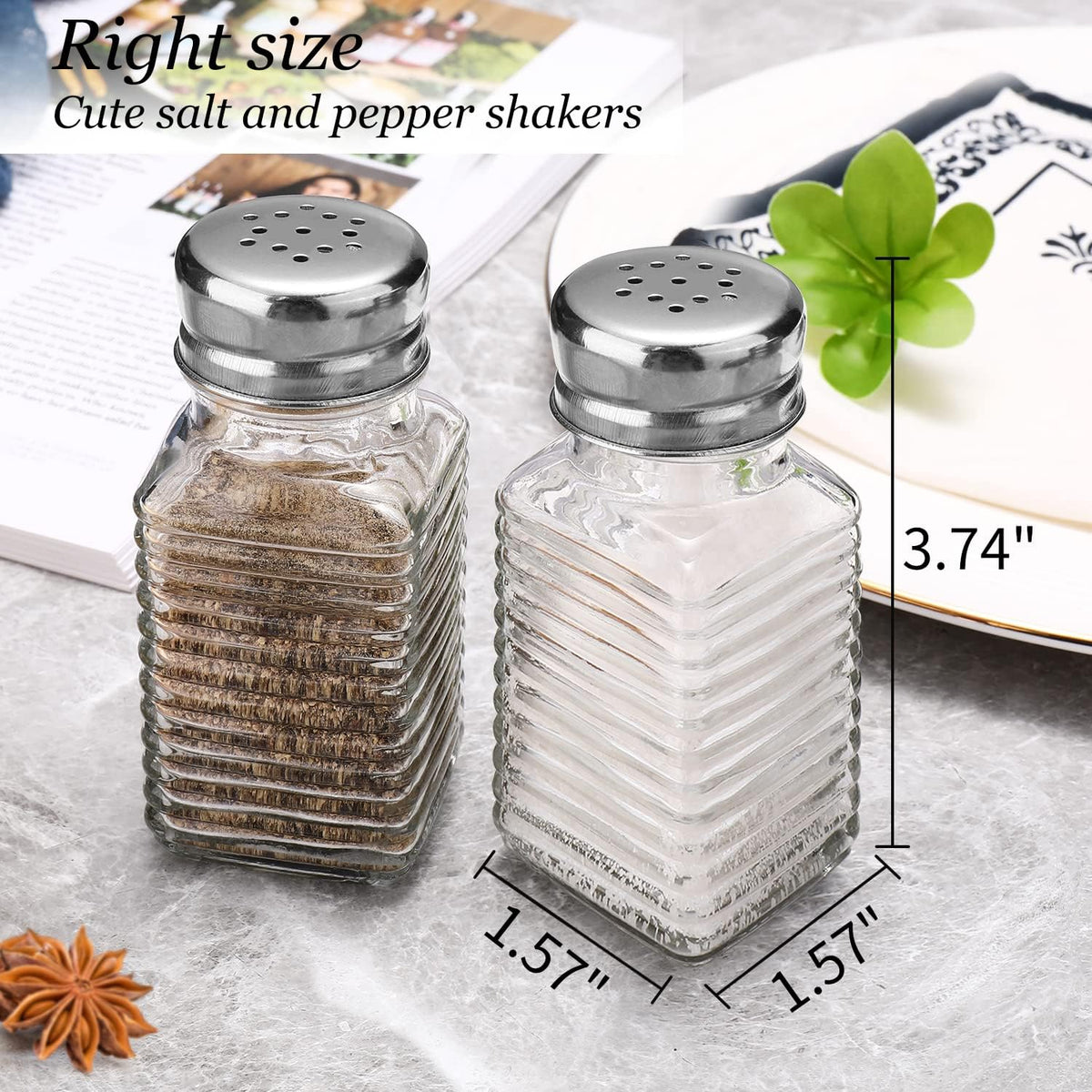 Salt and Pepper Shakers Set,Farmhouse Glass Spice Jars Kitchen Gadgets