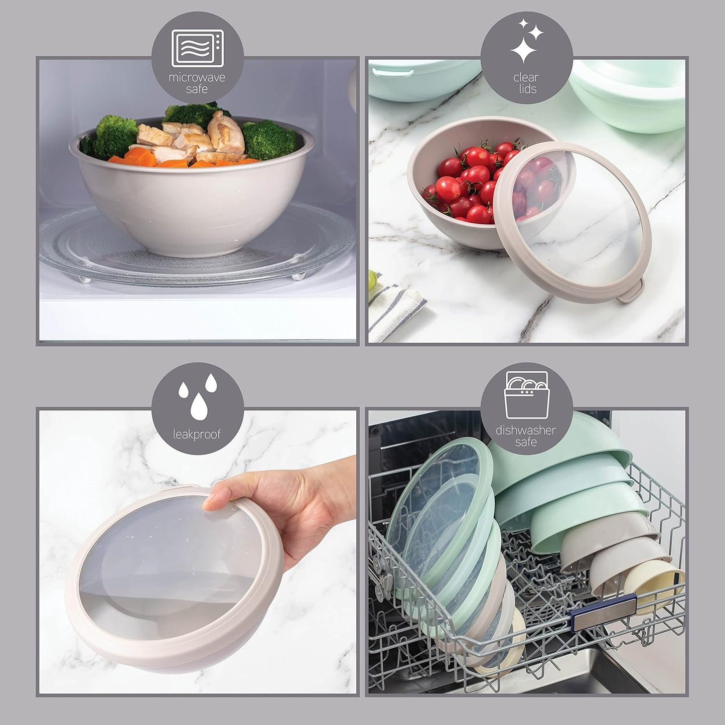 COOK WITH COLOR Mixing Bowls with Lids - 12 Piece Plastic Nesting Bowls Set includes 6 Prep Bowls and 6 Lids, Microwave Safe Mixing Bowl Set, Pink Embossed - Colors B
