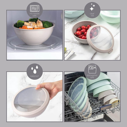 COOK WITH COLOR Mixing Bowls with Lids - 12 Piece Plastic Nesting Bowls Set includes 6 Prep Bowls and 6 Lids, Microwave Safe Mixing Bowl Set, Pink Embossed - Colors B