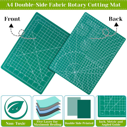 Rotary Cutter and Mat Set, Audab Self Healing Sewing Mats Shirt Cutter 45mm Fabric Cutter Wheel with 2 Blades Rotary Cutting Mat for Crafts Fabric Quilting Hobby (9" x 12" (A4)