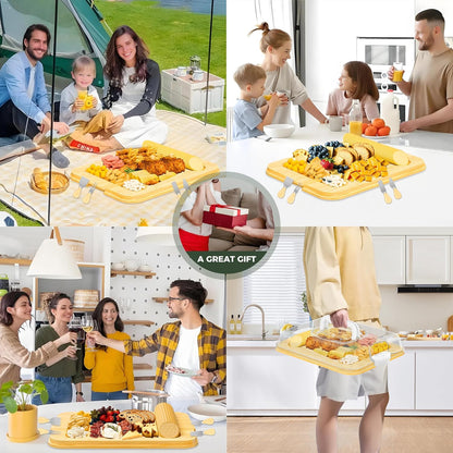 MinBoo Bamboo 2-in-1 Charcuterie Board with Lid,Travel Portable Bamboo Cheese Board, Covered Serving Tray, Large Cutting Board for Kitchen,House Warming Birthday Gifts for Her Him Women Men Mom Dad