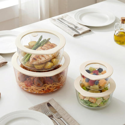 Urban Green Glass Food Container Set with Glass Lid, 3 Pack, Food Storage Containers Set, Airtight, LeakProof, 100% Plastic Free, Meal Prep Containers (White Color)