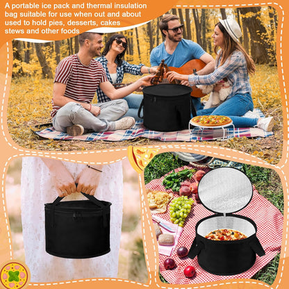 Yaomiao 2 Set Round Pie Carrier 11 x 7 Inch with Dish Tray Plate Stacker Insulated Casserole Carrier with Lid and Handle Reusable Cooler Thermal Bag for Cold Food for Potluck Picnic (Black and Purple)