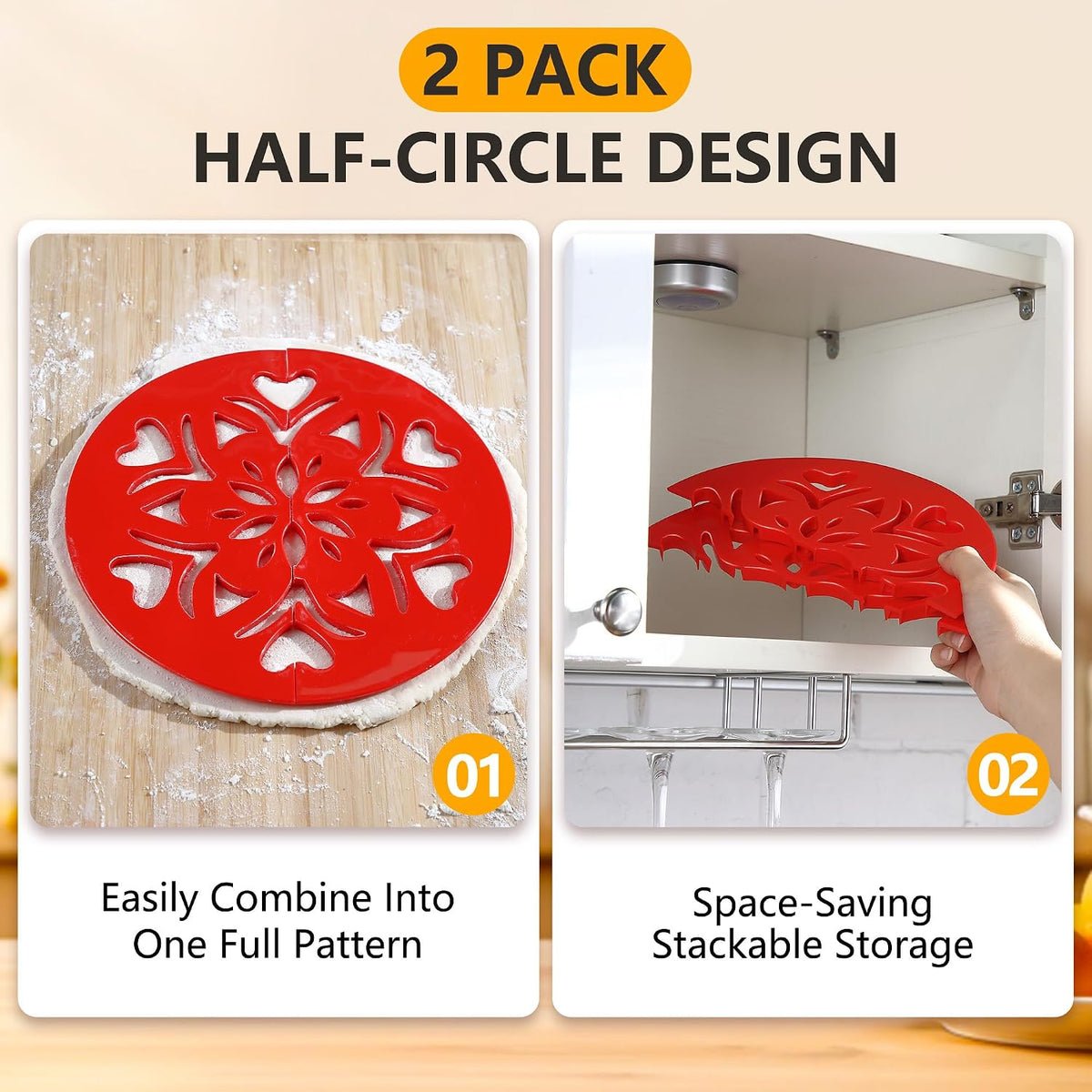 2 Pack Pie Crust Cutter, 10 Inch Heart Design for Decorate Pie Crusts
