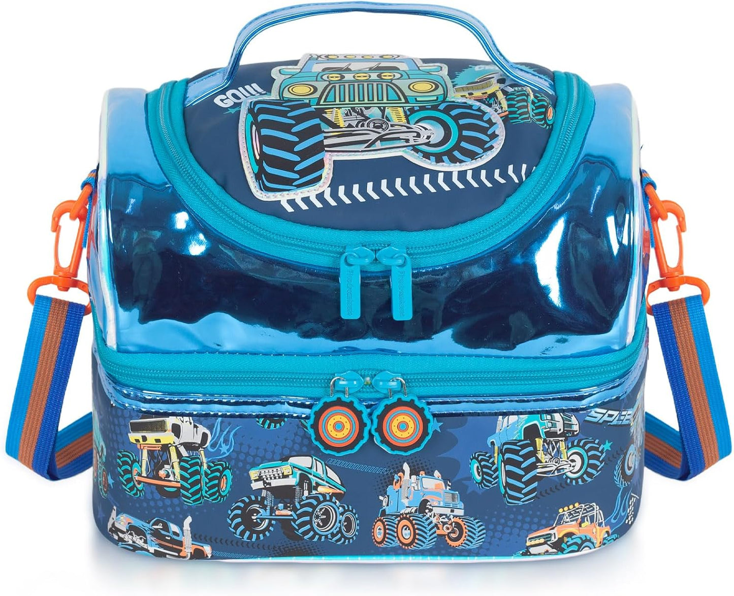 Kids Double Decker Cooler Insulated Lunch Bag, Back to School Large Meal Tote for Boys, Girls, Men, Women, with Adjustable Strap, Soccer