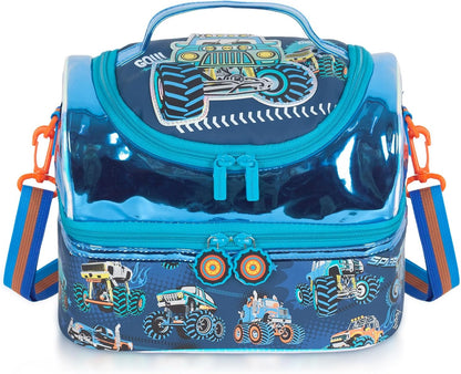 Kids Double Decker Cooler Insulated Lunch Bag, Back to School Large Meal Tote for Boys, Girls, Men, Women, with Adjustable Strap, Soccer