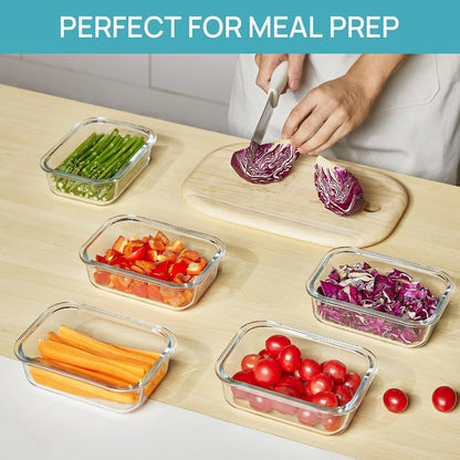 Vtopmart 10 Pack 35oz Glass Food Storage Containers with Lids, Meal Prep Containers, Airtight Reusable Lunch Container Set, Safe for Oven, Microwave, Freezer, and Dishwasher, Grey