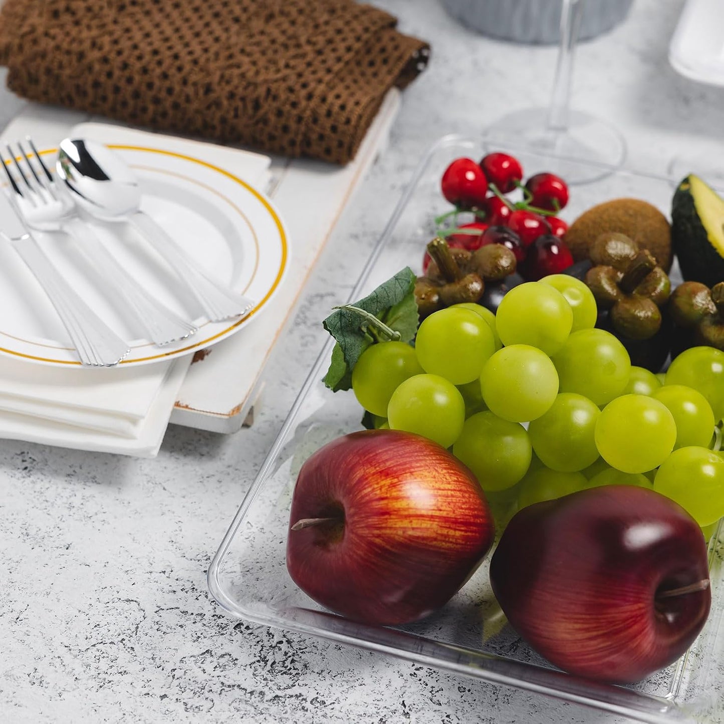 6-Pack 14" x 9" Clear Large Plastic Serving Trays, Reusable Serving Platters for Dessert, Fruit, Snacks, Cookies, Heavy Duty Food Serving Tray for Kitchen, Party