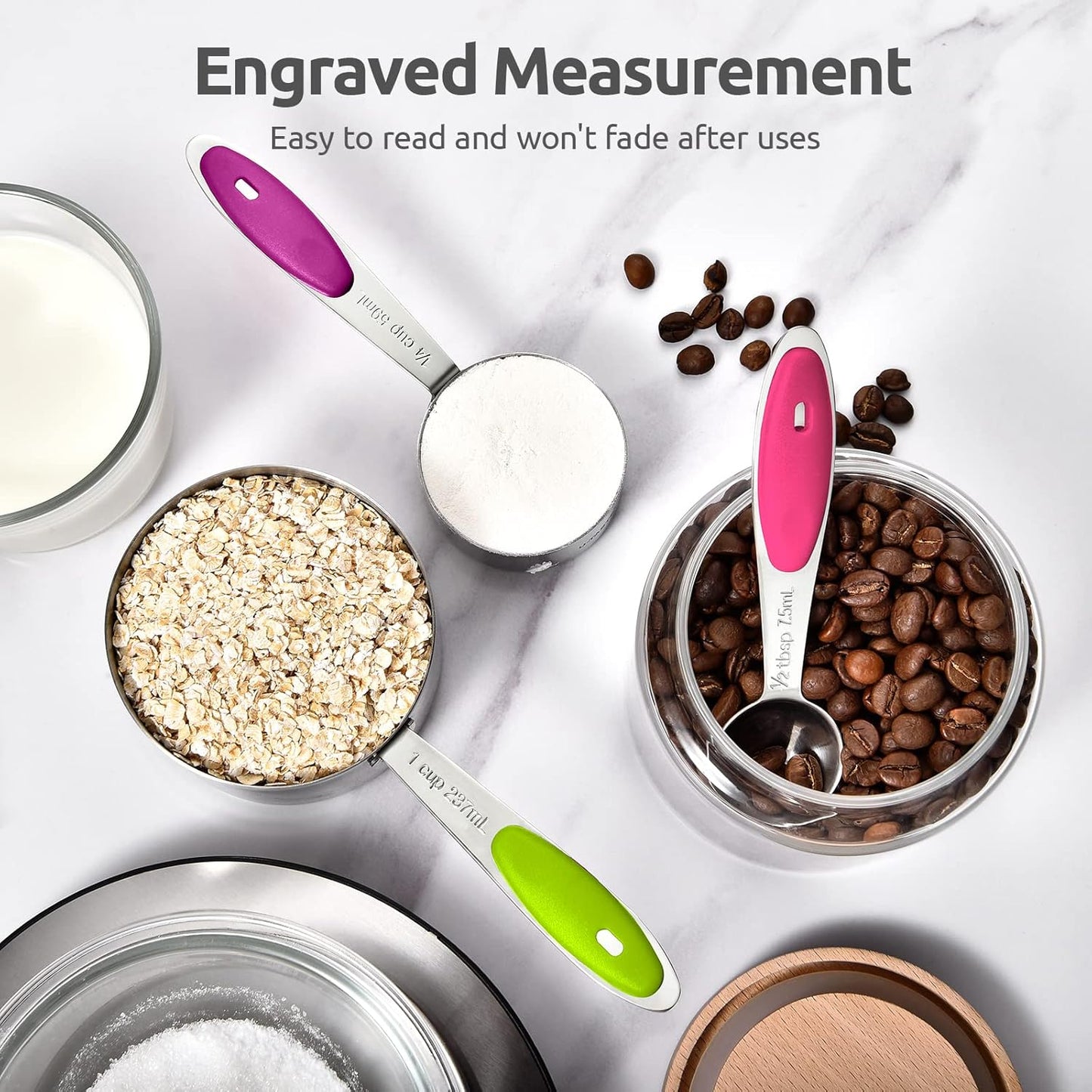 Measuring Cups : U-Taste 18/8 Stainless Steel Measuring Cups and Spoons Set of 10 Piece, Upgraded Thickness Handle(Black)