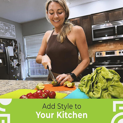 Simply Genius Flexible Cutting Board Set - Color-Coded Plastic Cutting Board Mats - Dishwasher-Safe Chopping Surfaces - Space-Saving Kitchen Mat Storage - 4-Pack Multicolor 11.5 x 15 in