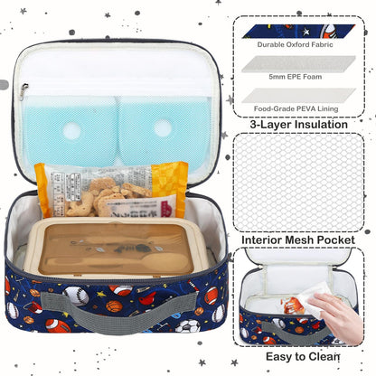 FlowFly Kids Lunch box Insulated Soft Bag Mini Cooler Back to School Thermal Meal Tote Kit for Girls, Boys, Black