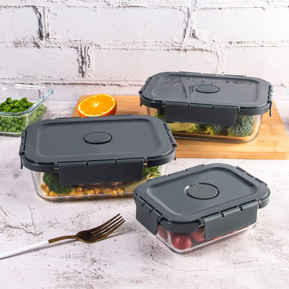 Glass Food Storage Containers 10 Pack, Meal Prep Containers with Snap Locking Lids Airtight Built in Air Vents, Glass Lunch Containers, Microwave/Dishwasher Safe, Navy Blue
