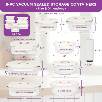 HOLDN’ STORAGE Vacuum Food Storage Containers, Set of 8 Glass Containers & Electronic Pump - Keep Food Fresh Longer, BPA-Free Glass, Leak-Proof, Ideal for Meal Prep, Marinating
