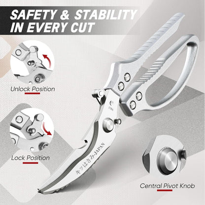 TIVOLI Kitchen Scissors Set Silver,Japanese Stainless Steel Kitchen Shears for Food, Heavy Duty Poultry Shears, Food Scissors for Meat,Chicken Bones and Turkey,Ideal Gift