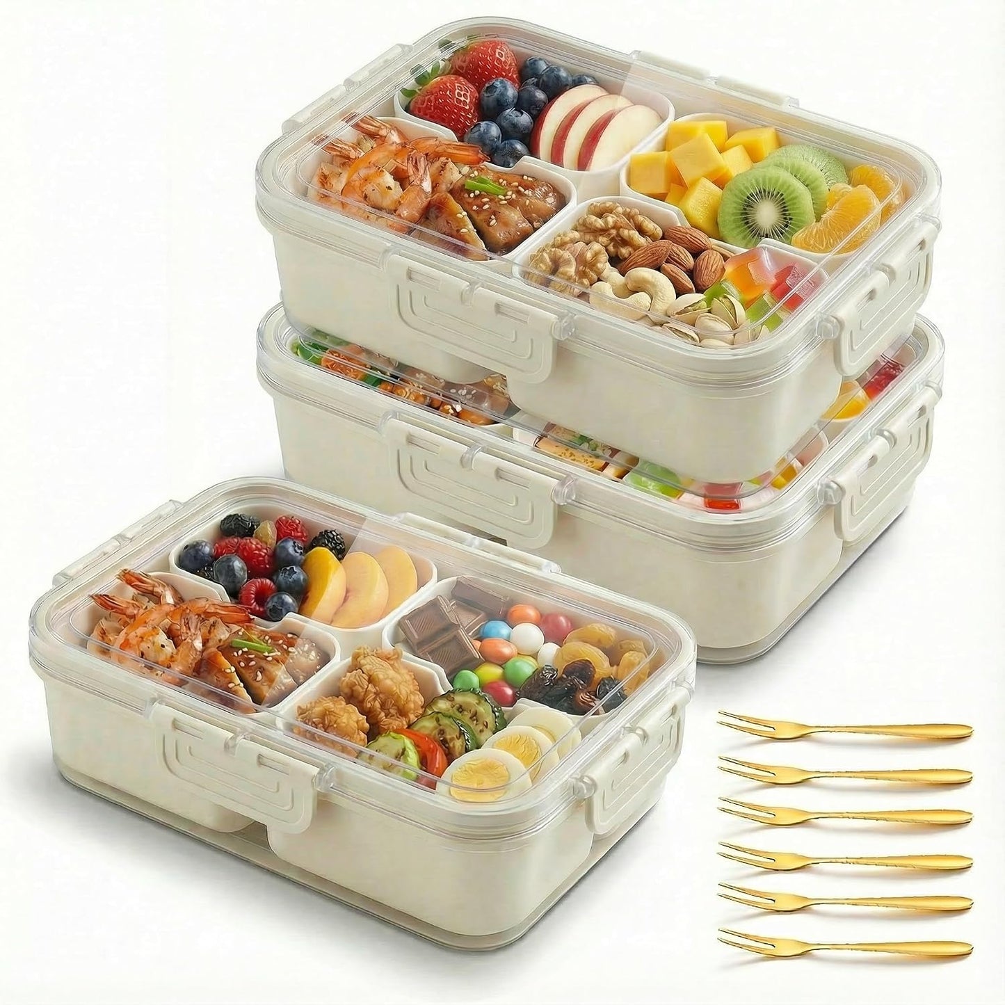 Divided Serving Tray with Lid, 4 Compartment Snack Containers, Snack Box Container for Candy, Snackle Box Container, Fruit and Snacks, Portable Small Snackle Box for Party, Picnic, Travel (2 PCS)