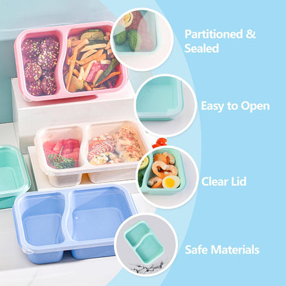 Finorder 6 Pack 4-Compartment Snack Containers, Reusable Food Containers for Kids School, Adults Office, Picnic Trip, Lunch Bento Box Meal Prep Containers (Bright Color Set)