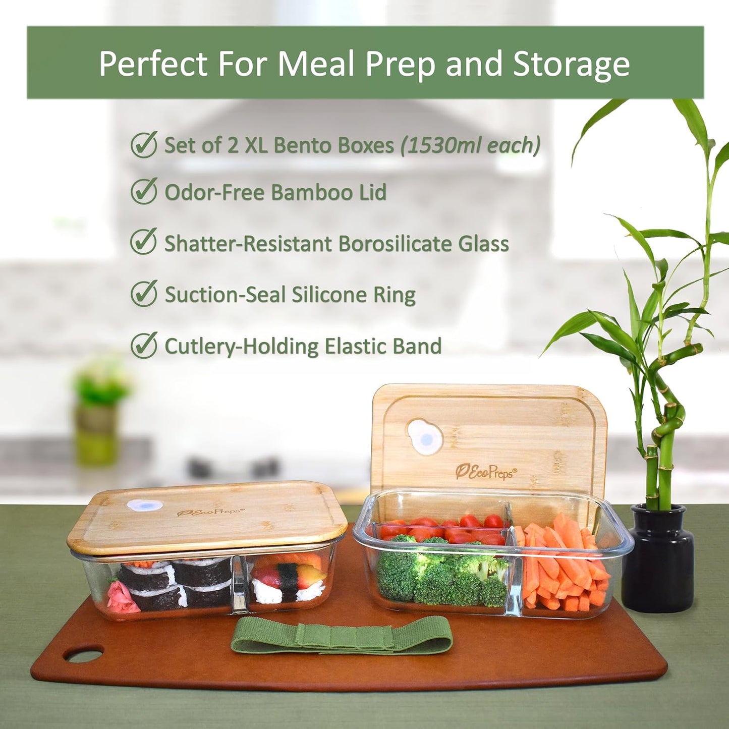 Glass Meal Prep Containers with Bamboo Lids (3 Pack) - 100% Plastic Free, Eco-Friendly Lunch Containers, Bamboo Lid Storage Container Set - Microwave Safe Glass Food Storage Container Set