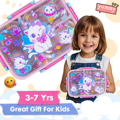 Stainless Steel Bento Lunch Box for Kids, 800ml/27oz BPA-Free Leak-Proof Food Containers with 3 Compartments, Freezer & Dishwasher Safe, Back to School Students Lunches Size for Ages 3-7