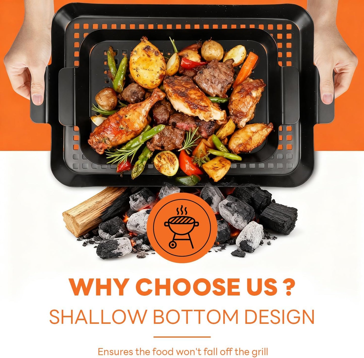 2PCS Grill pan: Grill topper for outdoor grill - Non-stick enamel coating grill topper suitable for camping, picnic, party