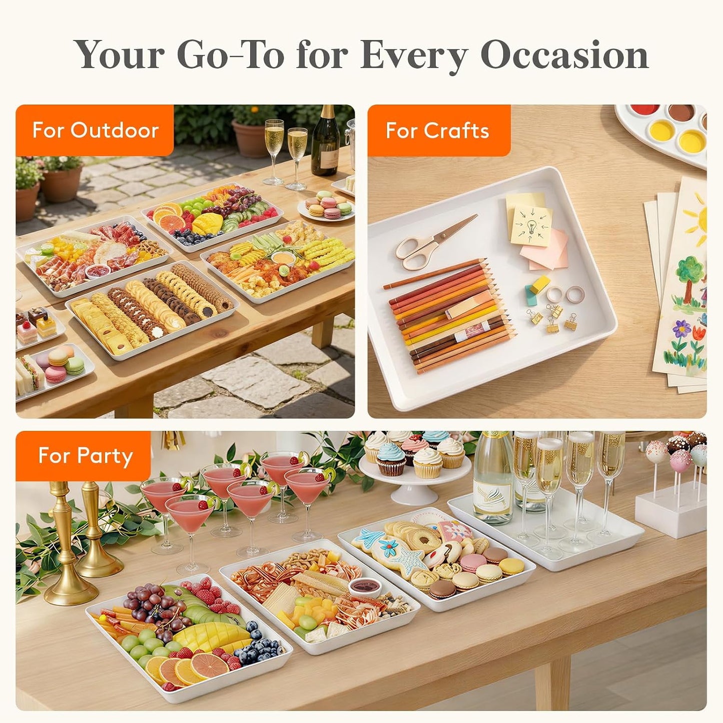 Lifewit Reusable Plastic Serving Tray, Serving Platters for Party, Large Tray Dishes for Food, Buffet, Snacks, Fruit, Rectangle, BPA Free, 13.4" x 9.4", 4 Sets