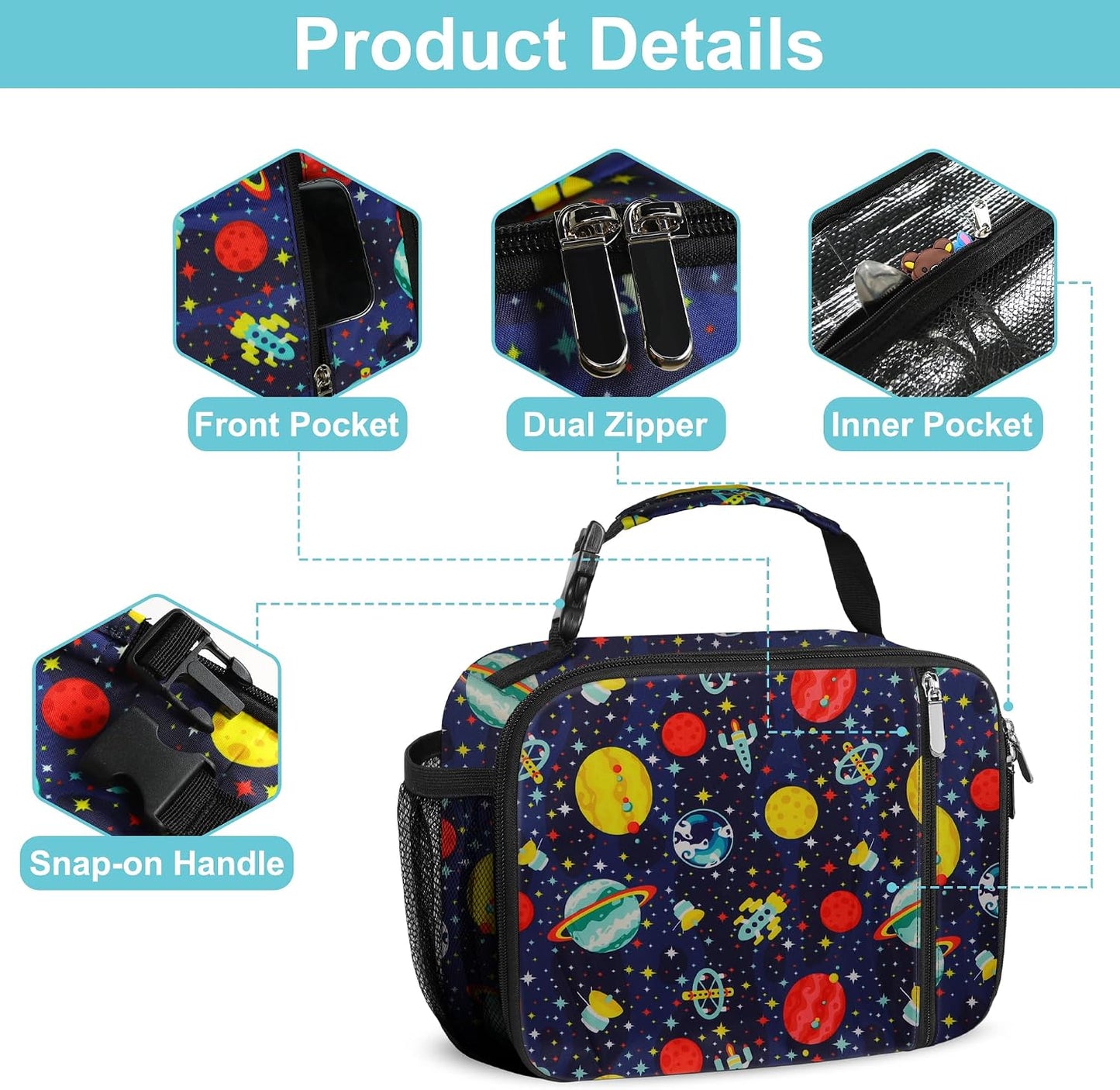 esouler Lunch Box Kids Insulated Lunch Bag for Boys & Girls Durable Children Lunchbox for School with Water Bottle Holder-Black