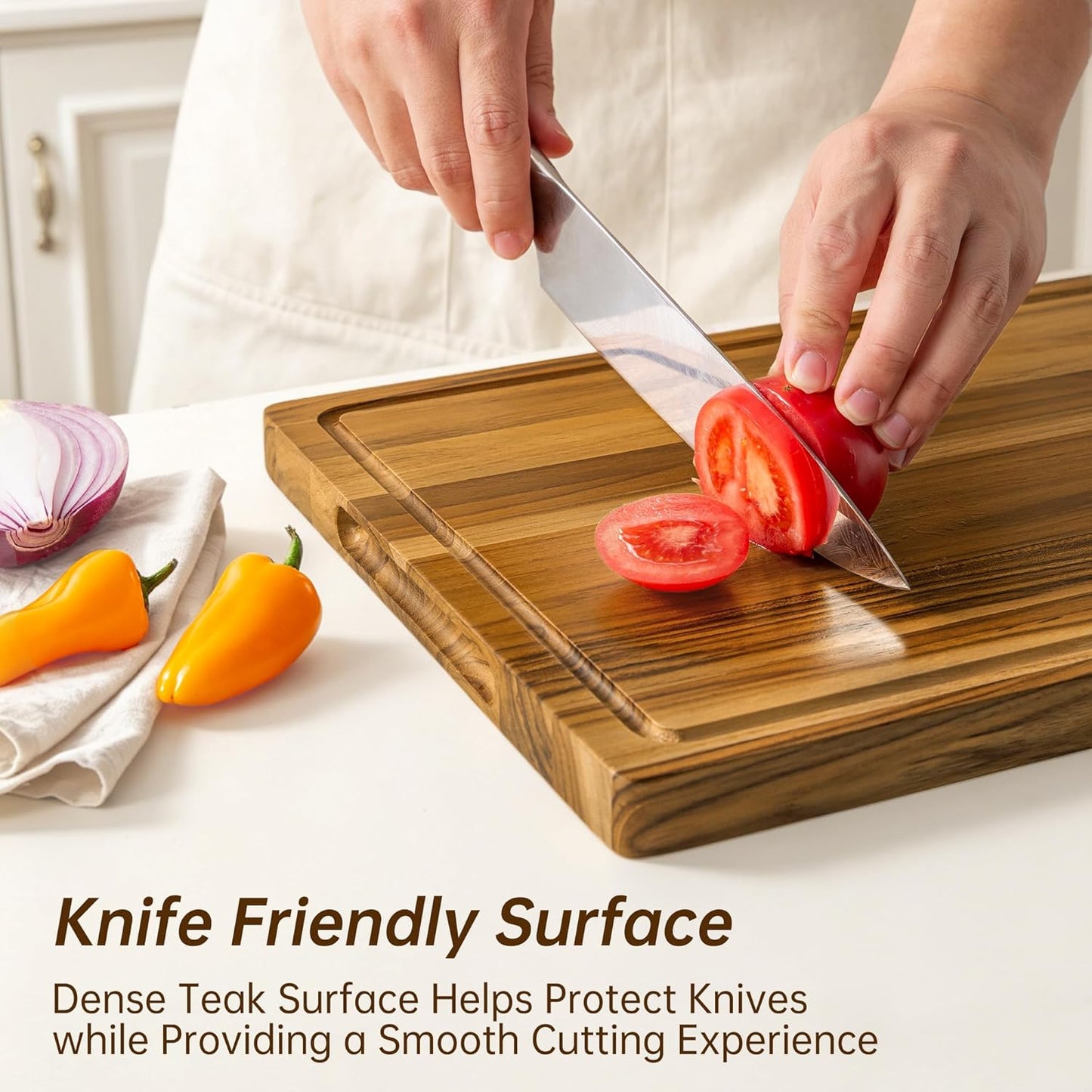THETCHRY Teak Wood Cutting Board Set of 3 Wooden Cutting Boards for Kitchen | Premium Teak Wood • FSC Certified • Deep Juice Groove • Built-In Handles • Non-Slip Feet • 3 Practical Sizes • Gift-Ready Box
