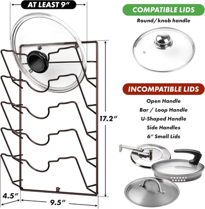 Simple Houseware Wall Door Mounted Pot Lid Rack Organizer, Chrome Finish