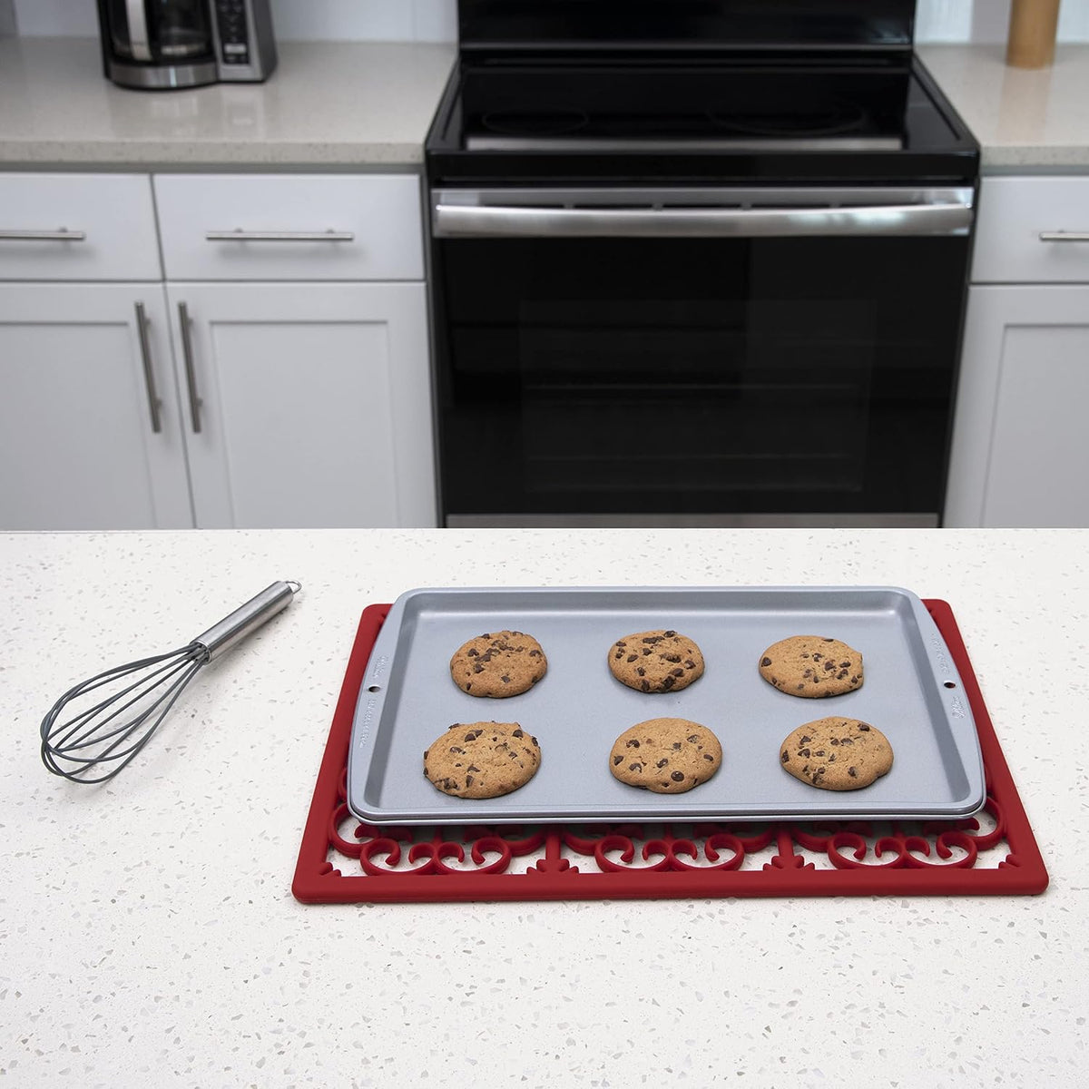 GASARÉ, Extra Large, Thick, Silicone Trivet for Hot Dishes, Pots, and Pans, Heat Resistant Mat for Countertop, Hot Pad for Kitchen, Easy to Clean, 16 x 12 x 3/8 Inches, White
