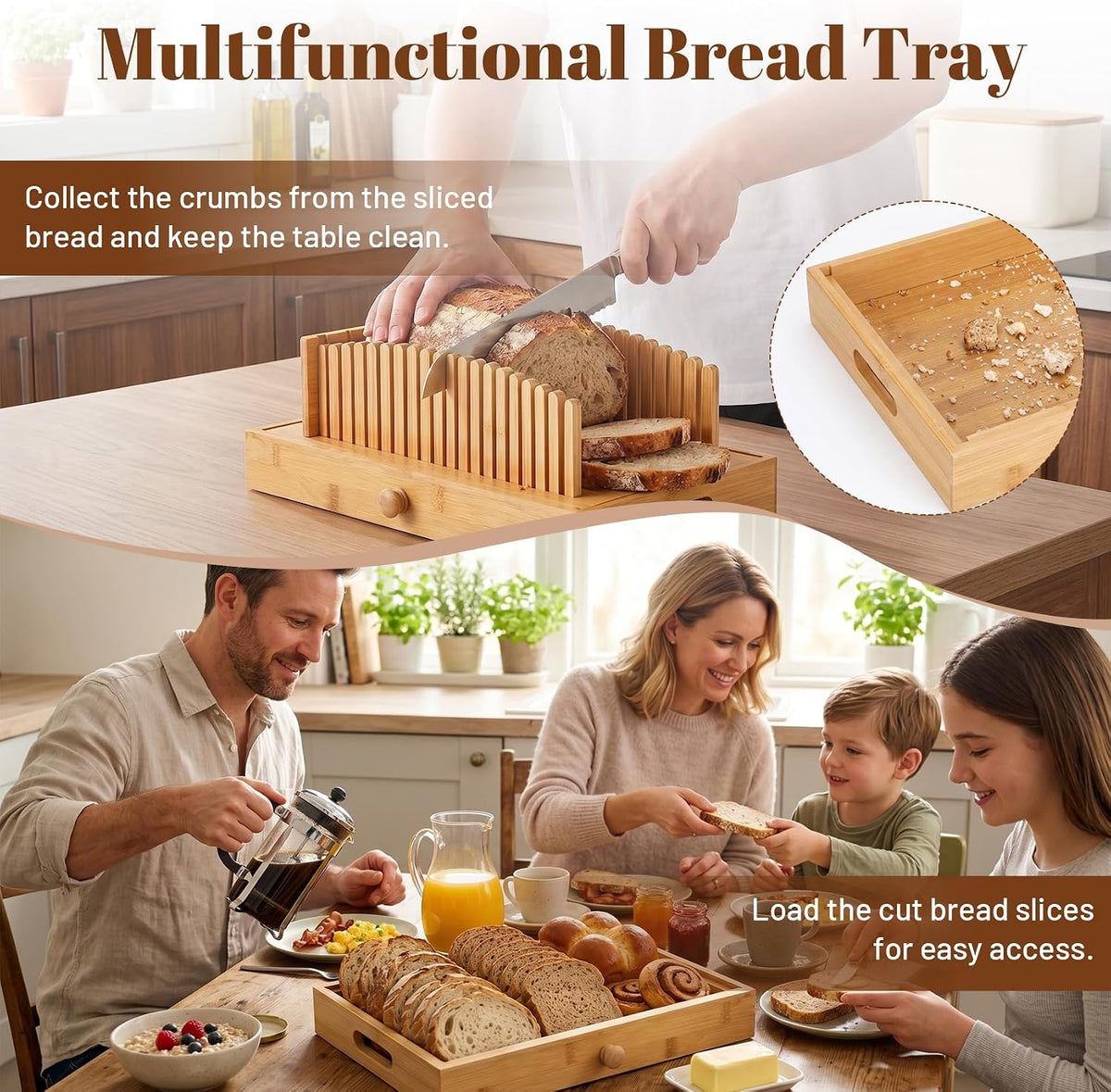 3in1 Bread Box for Kitchen Countertopm with Bread Slicer Bread Serving Tray