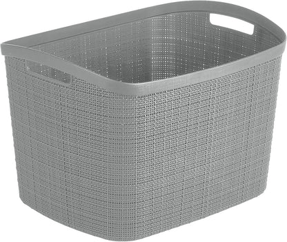 Curver Set of 4 Large 18L Easy Access Jute Decorative Plastic Organization and Storage Baskets - Perfect Bins for Home Office, Closet Shelves, Kitchen Pantry and All Bedroom Essentials, Black