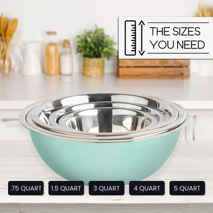 WHYSKO Meal Prep Stainless Steel Mixing Bowl (5-Piece Set) Home, Refrigerator, and Kitchen Food Storage Organizers | Ecofriendly, Heavy Duty, No Lids