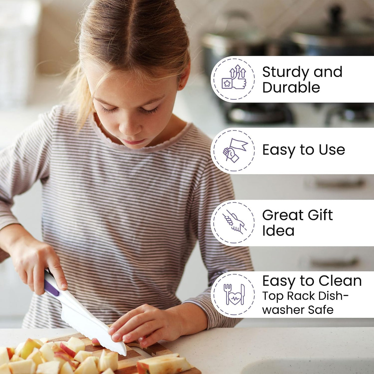 Zulay Kitchen 3-Piece Kids Knife Set for Real Cooking & Baking - Toddler Knives for Cutting Fruits, Veggies, & Cake - Children’s Montessori Knive with Serrated Edges - Safe & Fun Lettuce Knife (Red)