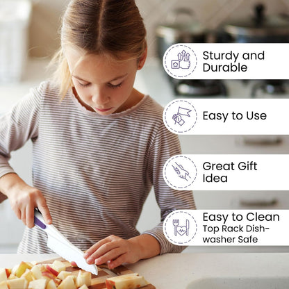 Zulay Kitchen 3-Piece Kids Knife Set for Real Cooking & Baking - Toddler Knives for Cutting Fruits, Veggies, & Cake - Children’s Montessori Knive with Serrated Edges - Safe & Fun Lettuce Knife (Red)