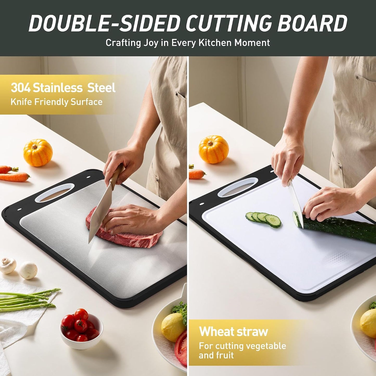 2 Packs Stainless Steel Cutting Board Set, Best Non Toxic Cutting Boards for Kitchen, Double Sided Metal Chopping Board for Meat/Fruit/Vegetables, Food Grade Kitchen Set Gift, [16”×11”+18”×12” Inch]