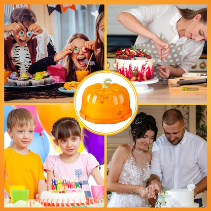 Zhehao 10 Inch Fall Cake Carrier Holds, Pumpkin Cake Stand with Lid and Handle, Halloween Autumn Harvest Plastic Transport Storage Container, Suitable for Transporting Pies, Cupcakes and More(White)