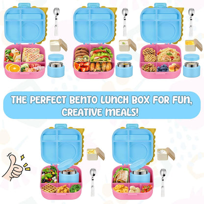 Lunch Box Kids, Leak Proof 5 Compartment Bento Box for Kids, 13oz Thermo for Hot Food Kids Lunch Box,Hot Lunch Box for School Travel