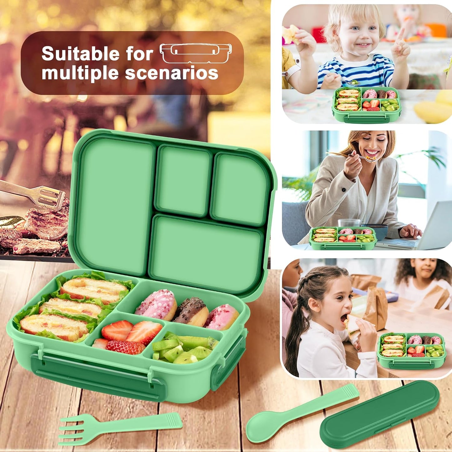 Amathley Lunch Box Kids,Bento Box Adult,Leakproof Lunch Containers for Adults/Kids/Toddler,1200ML-4 Compartments bento Lunch box with Utensil,Microwave & Dishwasher & Freezer Safe (Pink Berry)