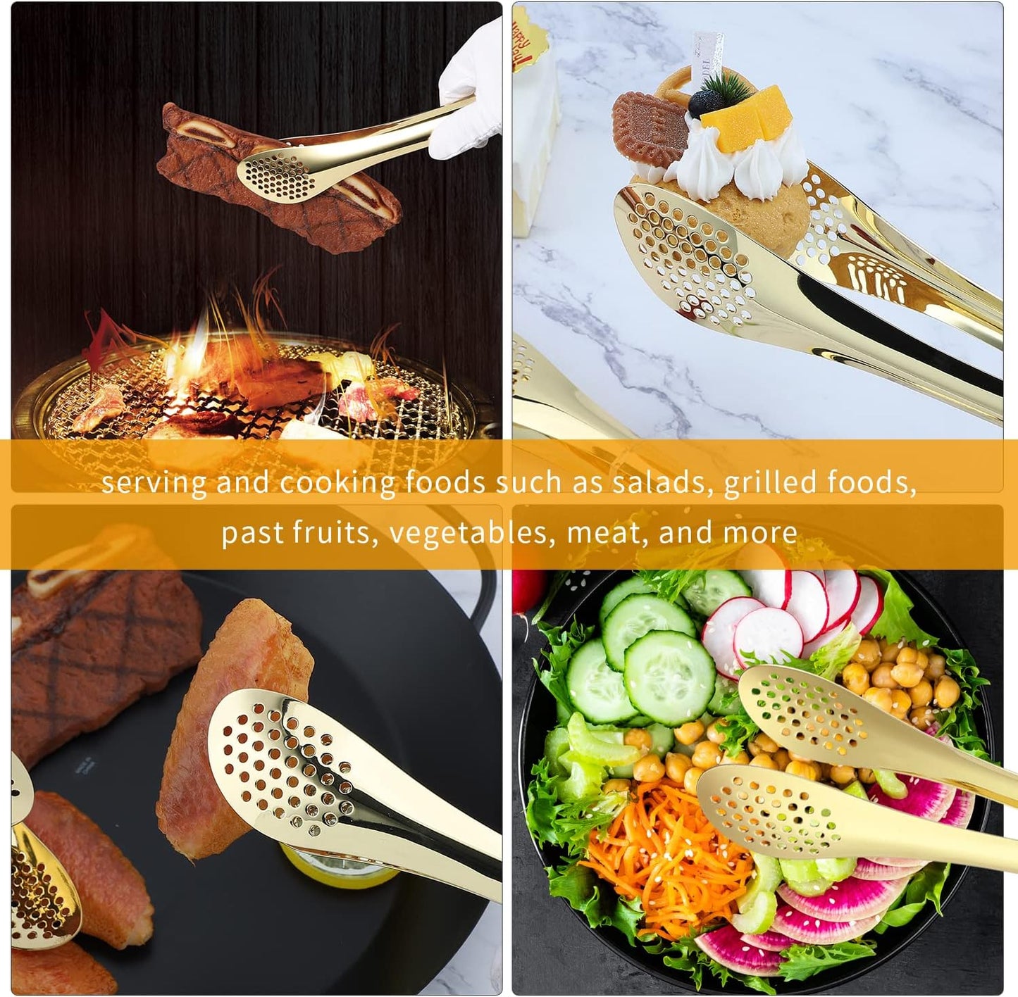 MSY BIGSUNNY Chef Kitchen Tongs Stainless Steel Food Serving Tongs Set Buffet tongs (silver 7" 9" & 11", 3 pack)