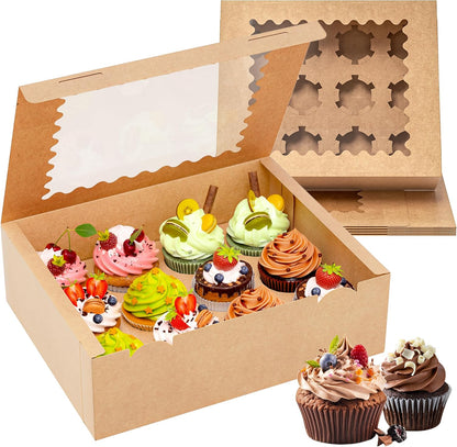 RYDDOY 4 Pack Cupcake Boxes, Hold 12 Standard Cupcakes, Cupcake Containers with Window and Inserts, High Grade Cupcake Holder, for Birthday Holiday Party, Supplies for Cupcakes, Desserts and More