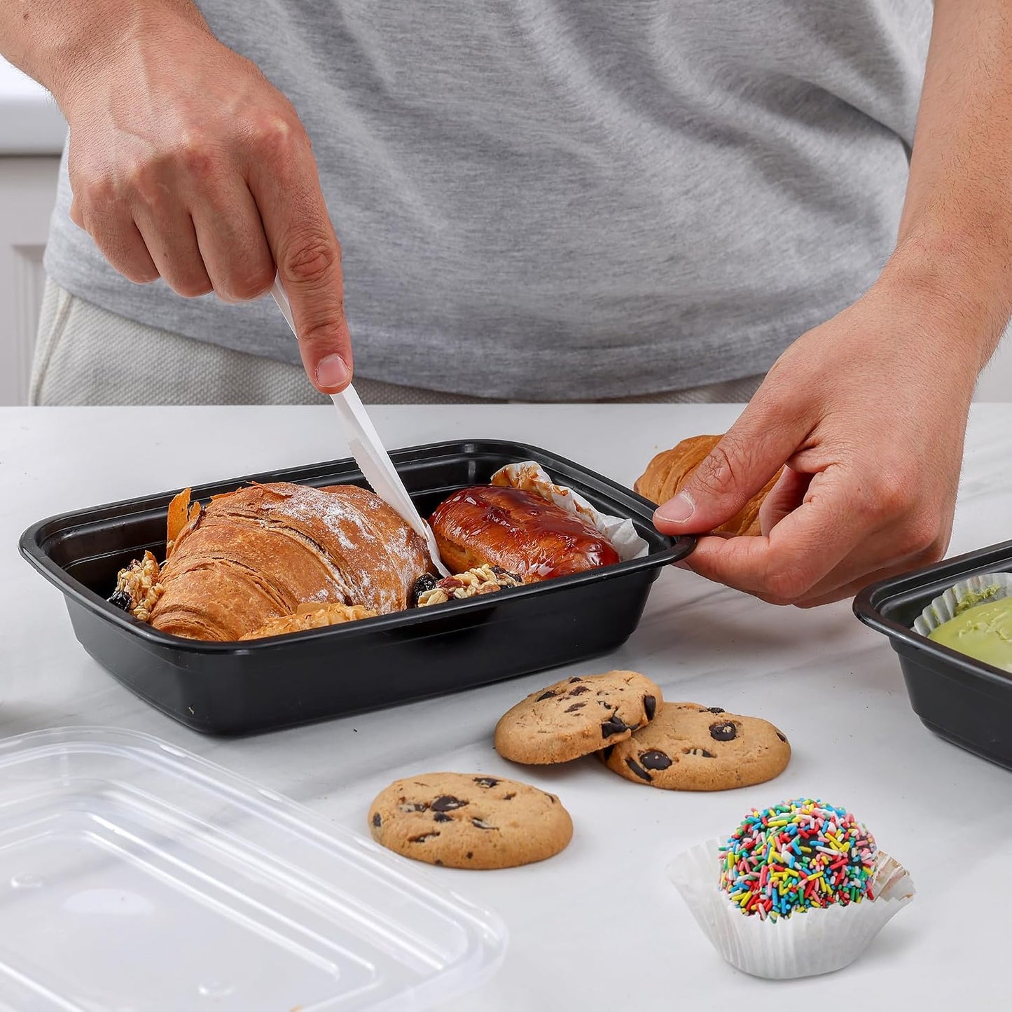 GUSTO [24 oz - 50 Count 3-Compartment Meal Prep Containers with Lids – Reusable, Microwaveable, Dishwasher & Freezer Safe, BPA-Free Food Storage Boxes for Portion Control (Formerly Comfy Package)