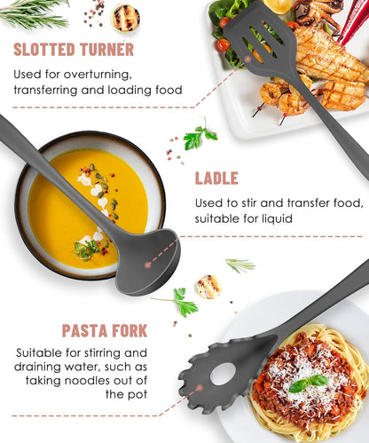 Kitchen Utensils Set-12 Pieces Silicone Cooking Utensils Set (Dishwasher Safe) 392°F Heat Resistant Spatula Set,Kitchen Utensil Set for Nonstick Cookware,Best Kitchen Tools with Holder