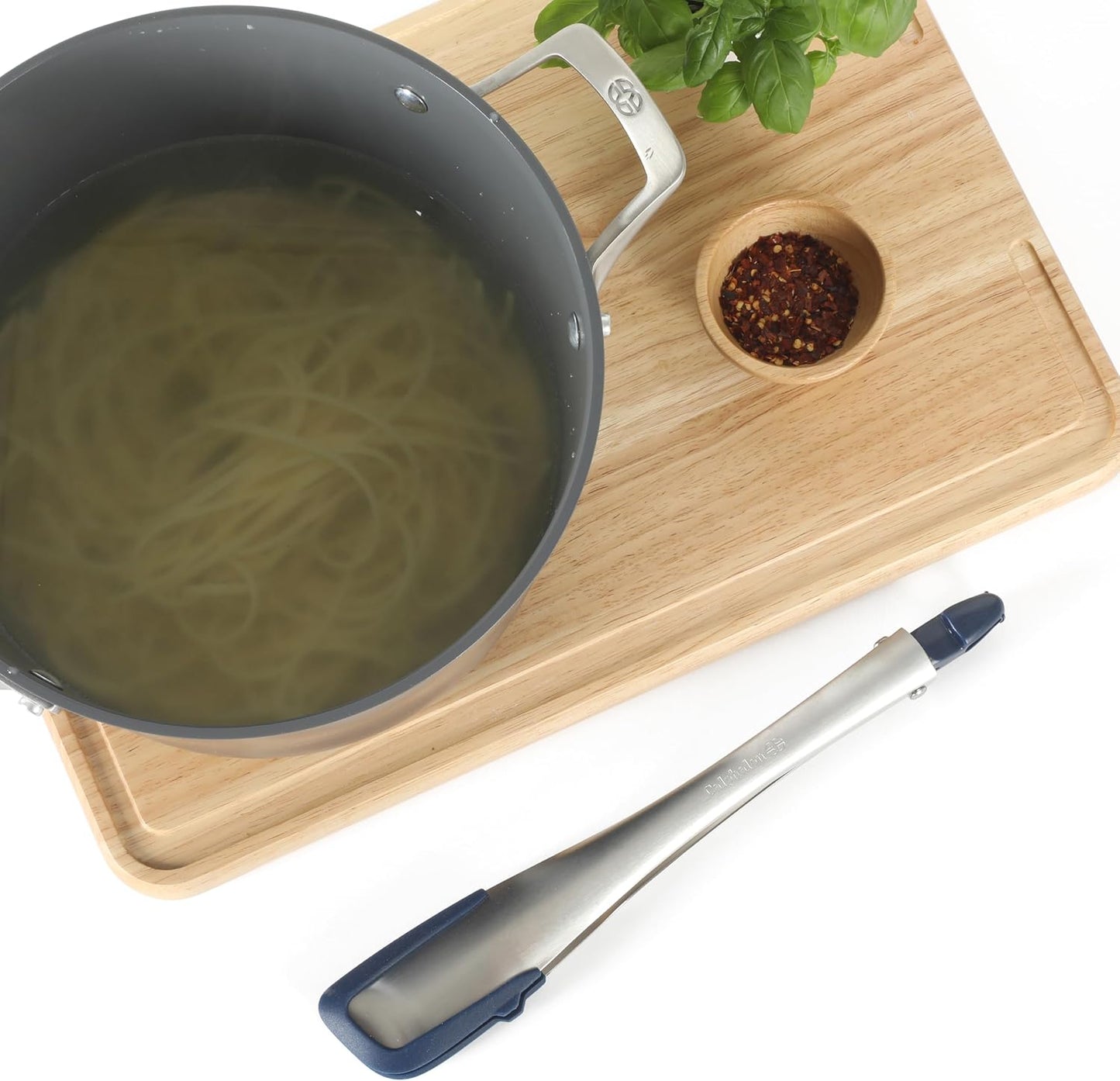 Calphalon Edge Tongs Set, 2-Piece Stainless Steel Kitchen Tongs Set with Silicone Heads, Includes 9-Inch & 12-Inch Heat-Resistant Locking Tongs for Cooking, Grilling & Serving, Taupe
