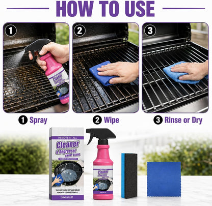 BBQ Grill Cleaner Spray, Heavy Duty Grill Degreaser for Grease, Burnt Food & Smoky Stains, Stainless Steel Cleaner for Outdoor Grill, Grates, Stove Top, Range Hood & Kitchen Surfaces, 120ml (2PCS)